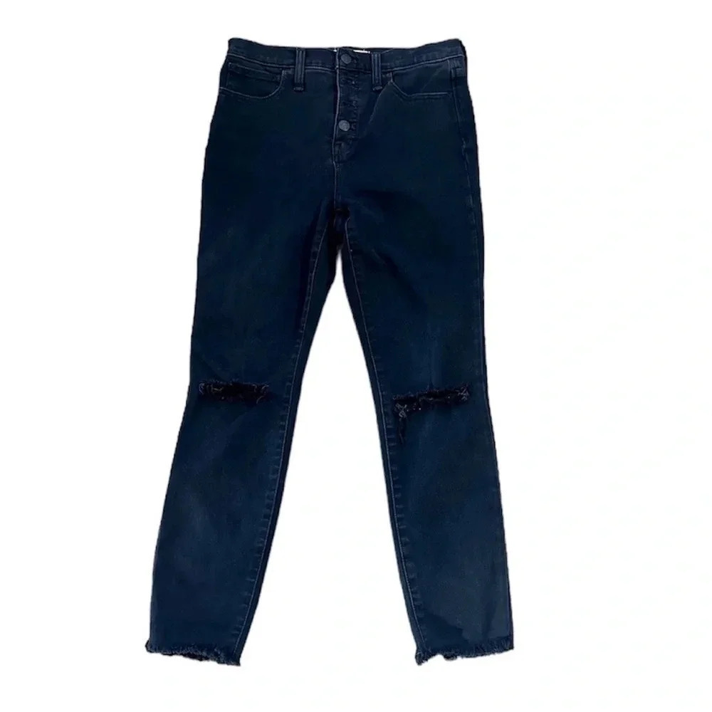 Madewell Women's 10" High-Rise Jeggings Distressed Black Denim Jeans Size 27 GUC